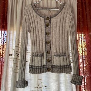 Free People Oatmeal Angora Ribbed Button Cardigan size Medium